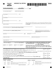 Document preview: Maryland Form 502X (COM/RAD019) Amended Tax Return - Maryland, 2023