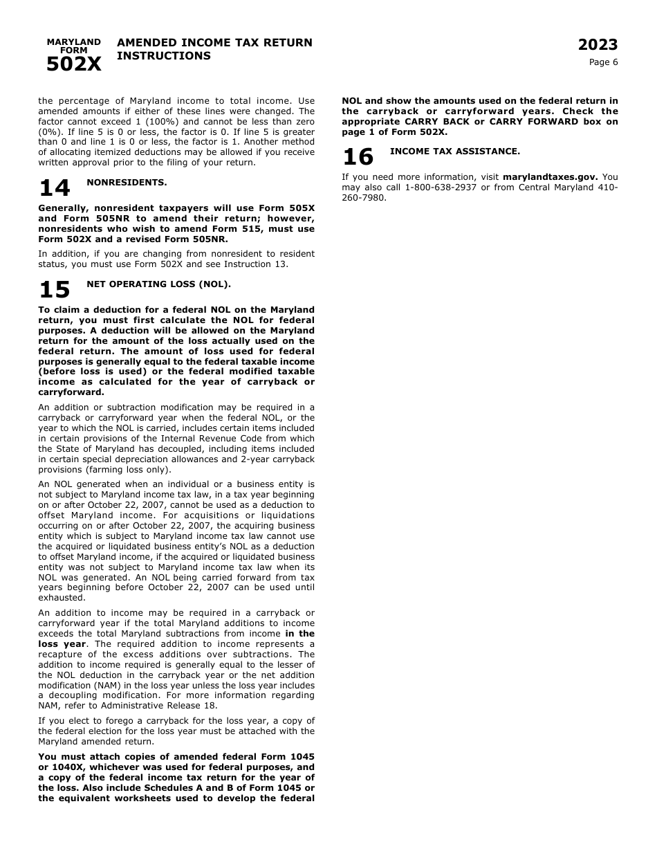 Maryland Form 502X (COM / RAD019) Amended Tax Return - Maryland, Page 10