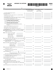 Maryland Form 502X (COM/RAD019) Amended Tax Return - Maryland, Page 2