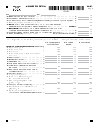 Maryland Form 502X (COM/RAD019) Amended Tax Return - Maryland, Page 3