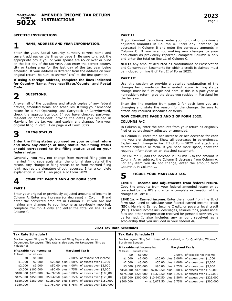 Maryland Form 502X (COM / RAD019) Amended Tax Return - Maryland, Page 6