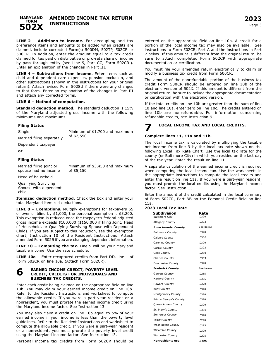 Maryland Form 502X (COM / RAD019) Amended Tax Return - Maryland, Page 7