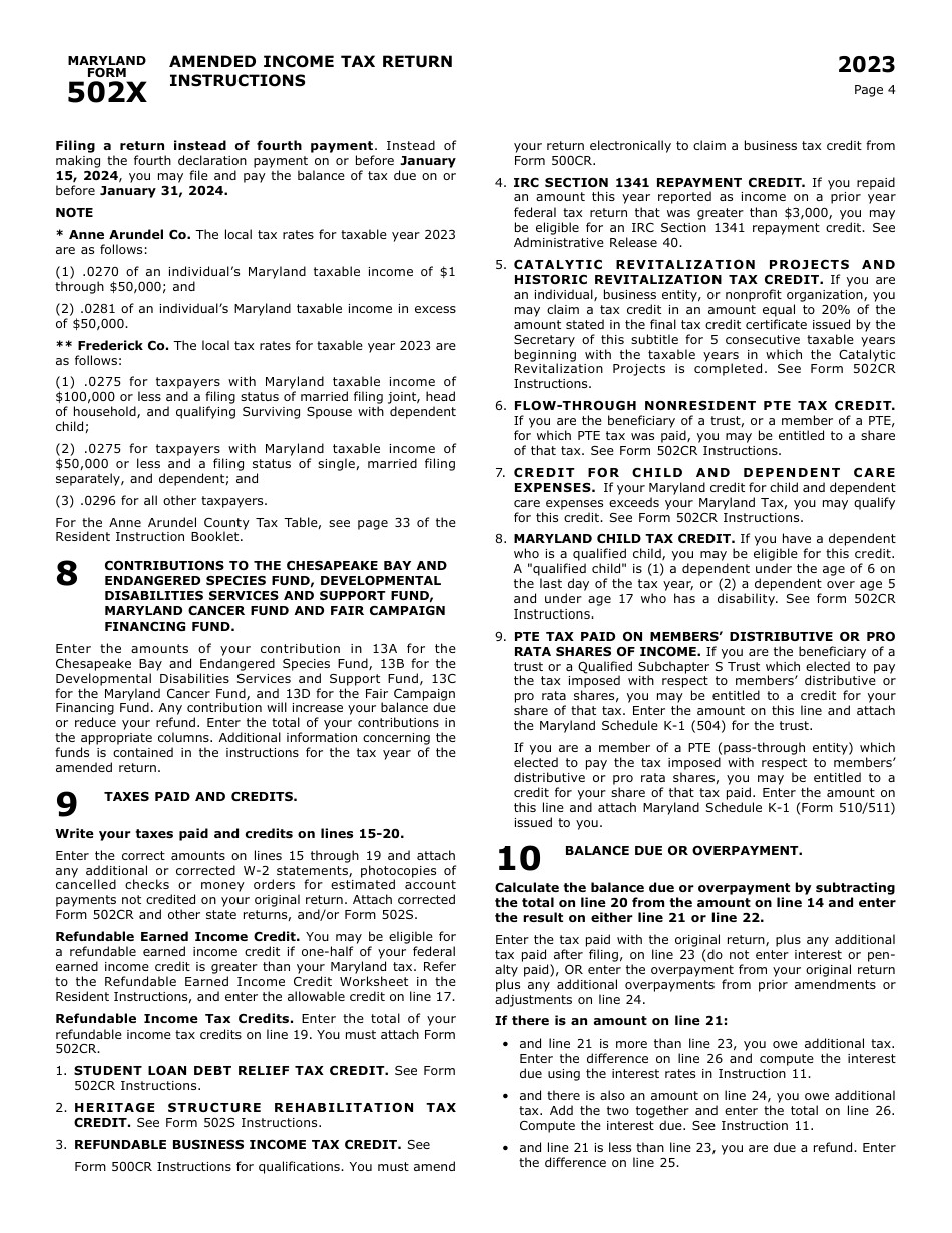 Maryland Form 502X (COM / RAD019) Amended Tax Return - Maryland, Page 8