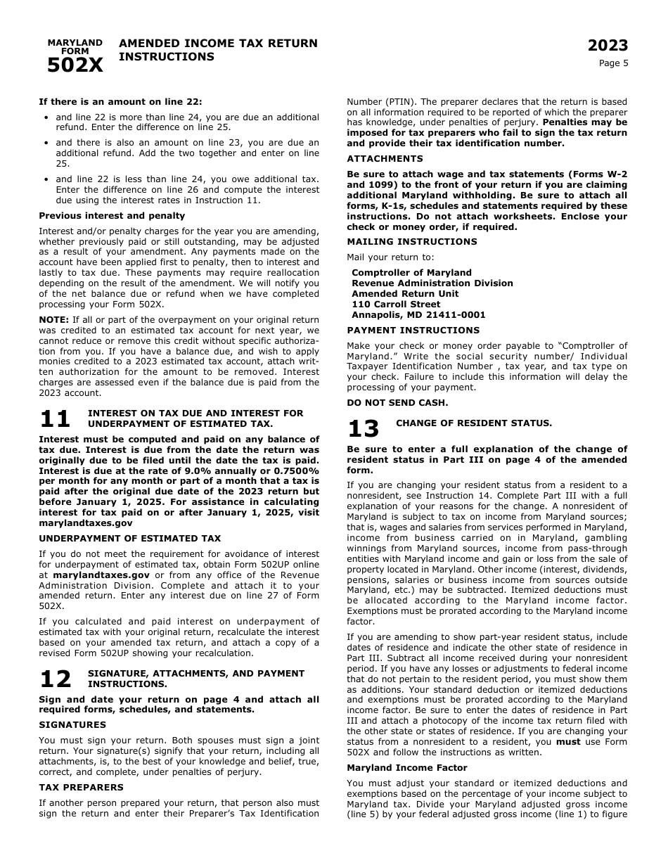 Maryland Form 502X (COM / RAD019) Amended Tax Return - Maryland, Page 9