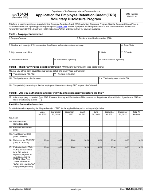 IRS Form 15434  Printable Pdf