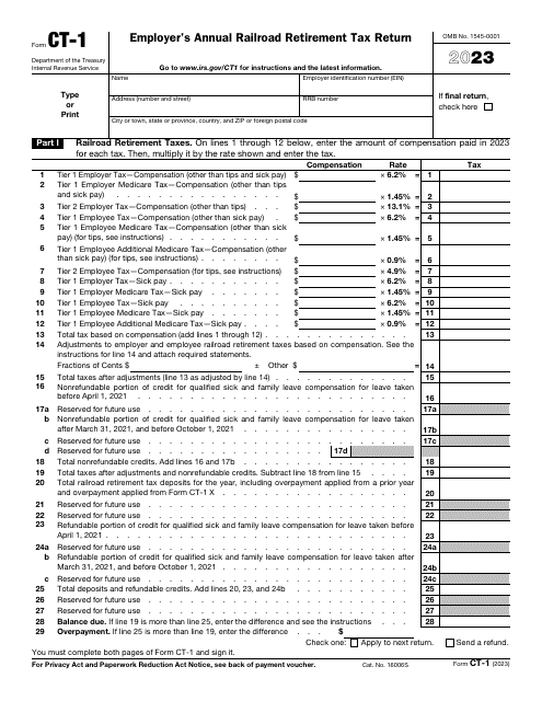 IRS Form CT-1 Employer's Annual Railroad Retirement Tax Return, 2023