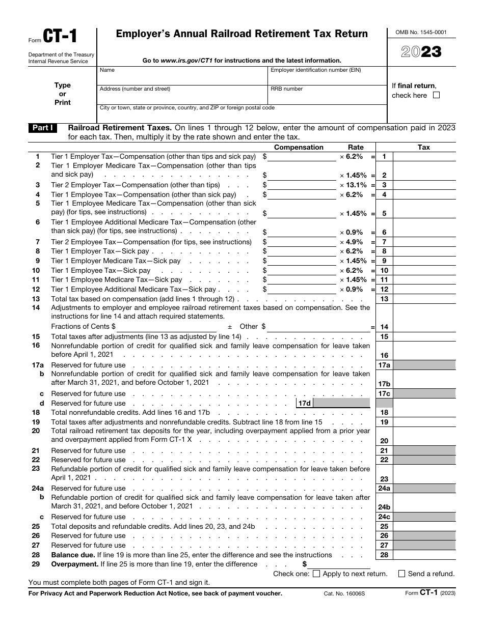 IRS Form CT-1 Employers Annual Railroad Retirement Tax Return, Page 1