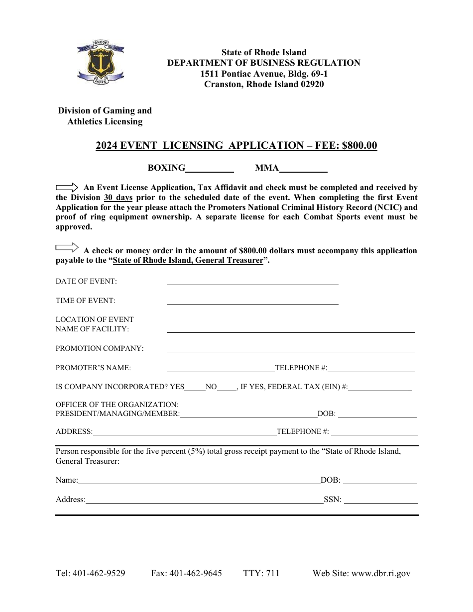 Event Licensing Application - Rhode Island, Page 1