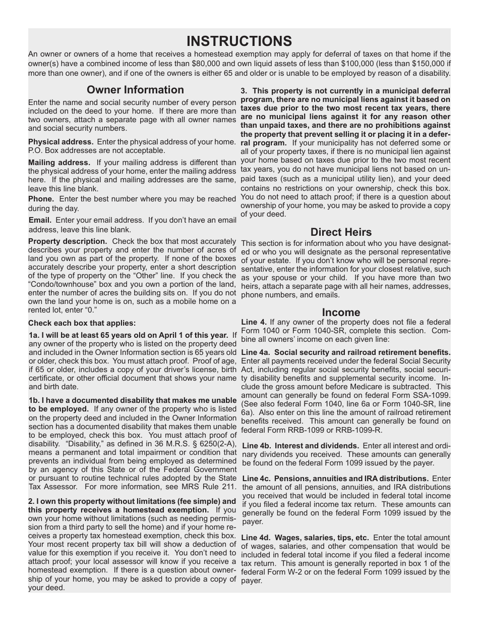 Property Tax Deferral Application for an Owner-Occupied Homestead - Maine, Page 4