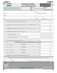 Document preview: Form W-3ME Reconciliation of Maine Income Tax Withheld - Maine, 2023