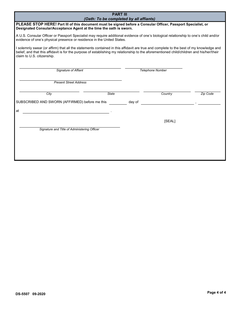 Form DS-5507 - Fill Out, Sign Online and Download Fillable PDF ...