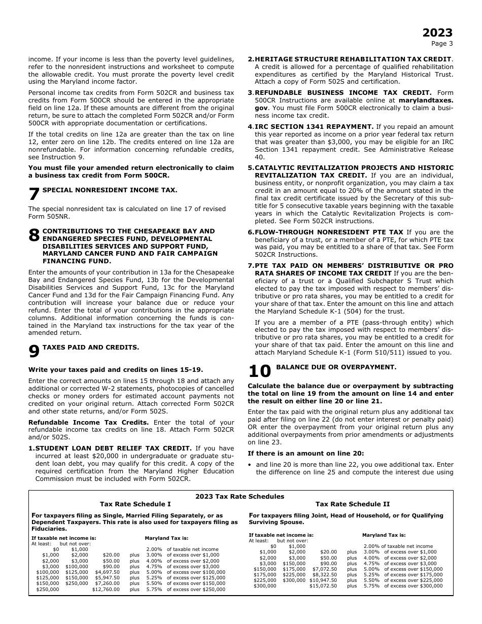 Maryland Form 505X (COM / RAD022A) Nonresident Amended Tax Return - Maryland, Page 7