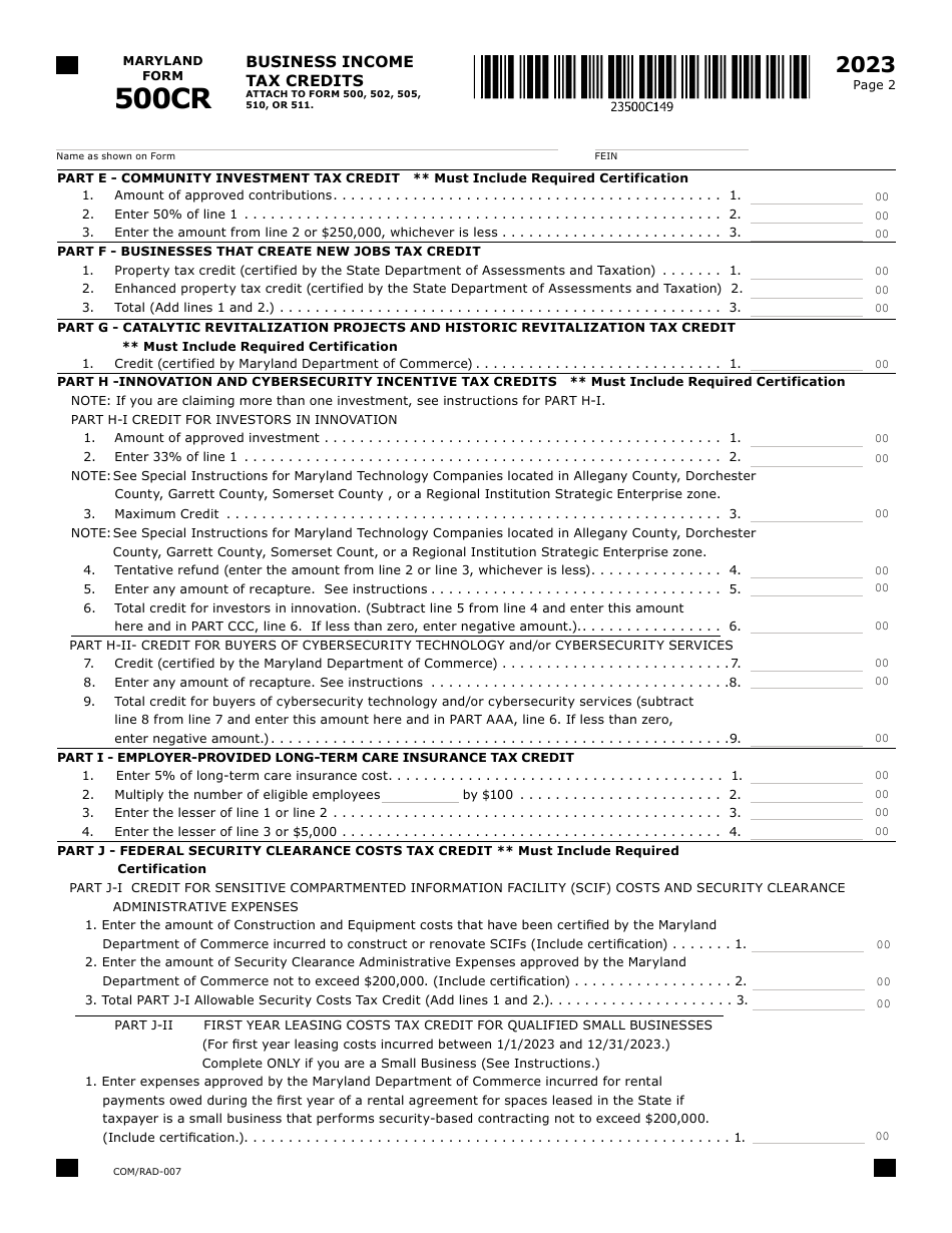Maryland Form 500CRW (COM / RAD-007) Waiver Request for Electronic Filing of Form 500cr - Maryland, Page 3