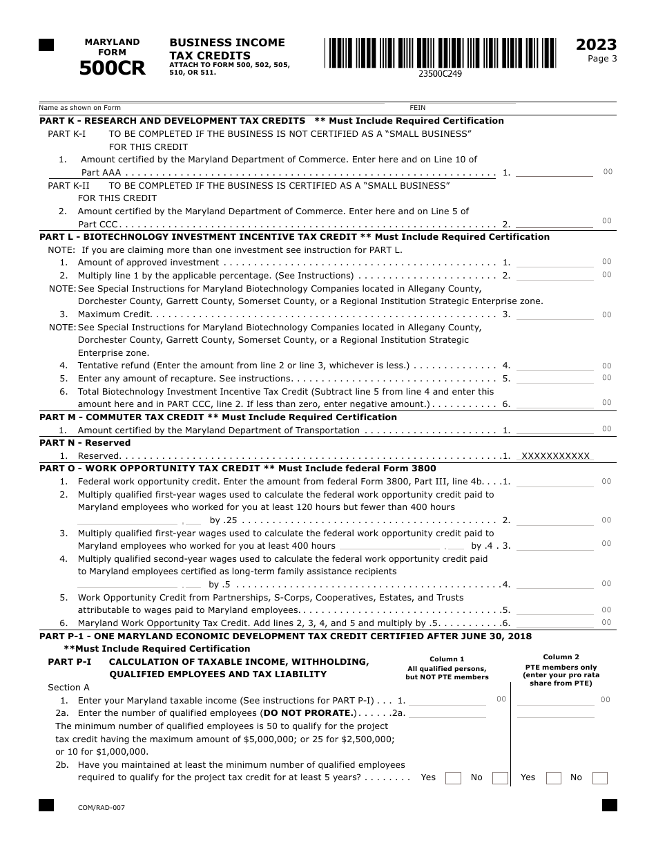 Maryland Form 500CRW (COM / RAD-007) Waiver Request for Electronic Filing of Form 500cr - Maryland, Page 4
