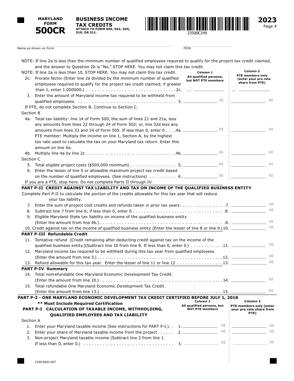 Maryland Form 500CRW (COM / RAD-007) Waiver Request for Electronic Filing of Form 500cr - Maryland, Page 5