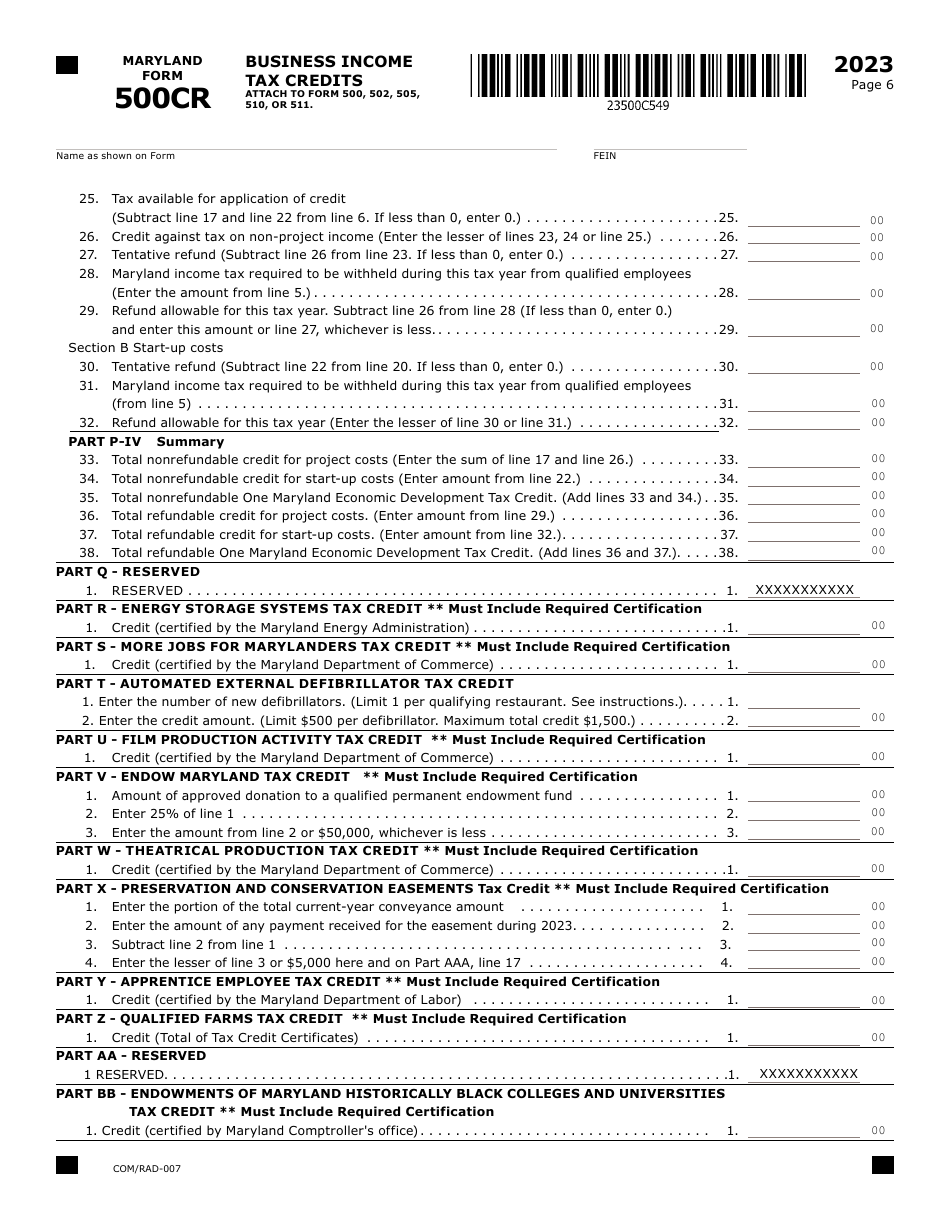 Maryland Form 500CRW (COM / RAD-007) Waiver Request for Electronic Filing of Form 500cr - Maryland, Page 7