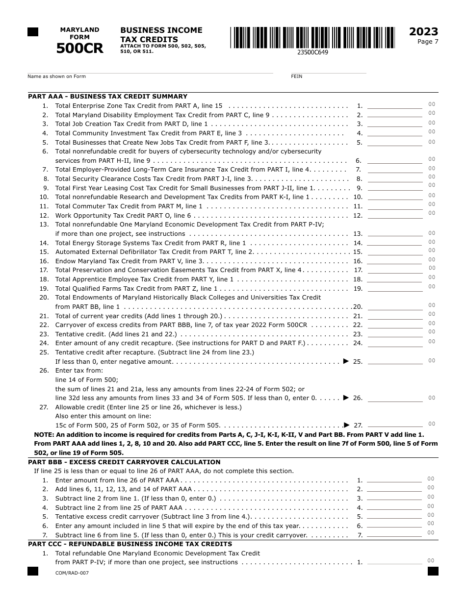 Maryland Form 500CRW (COM / RAD-007) Waiver Request for Electronic Filing of Form 500cr - Maryland, Page 8