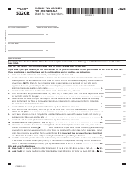 Document preview: Maryland Form 502CR (COM/RAD-012) Income Tax Credits for Individuals - Maryland, 2023