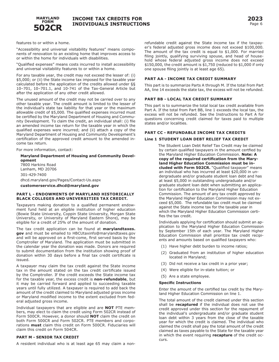 Maryland Form 502CR (COM / RAD-012) Income Tax Credits for Individuals - Maryland, Page 10