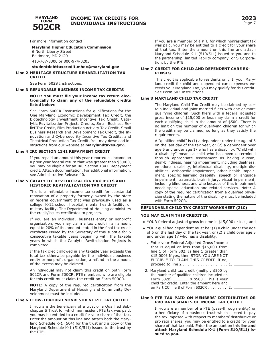 Maryland Form 502CR (COM / RAD-012) Income Tax Credits for Individuals - Maryland, Page 11
