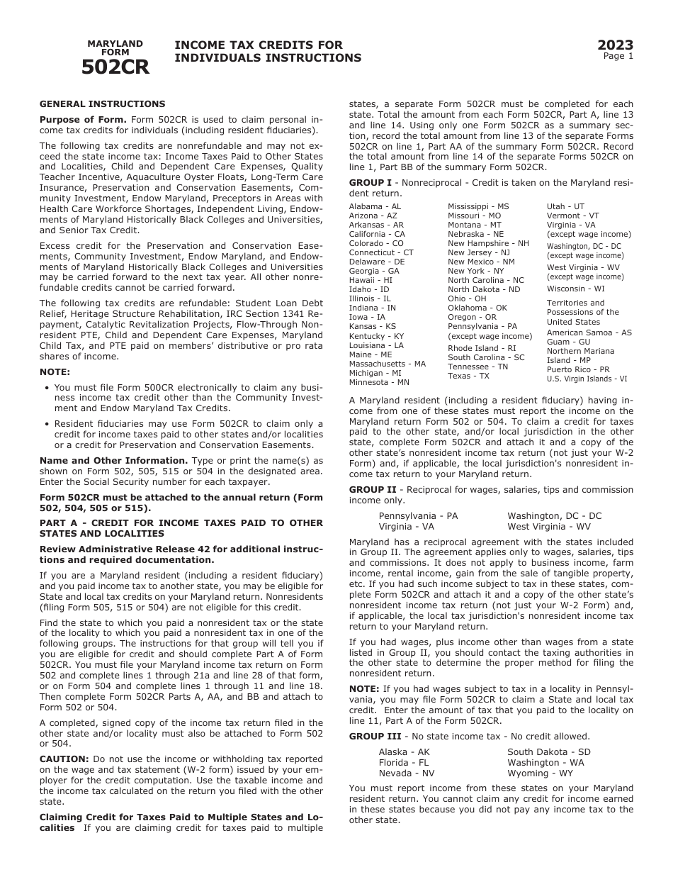 Maryland Form 502CR (COM / RAD-012) Income Tax Credits for Individuals - Maryland, Page 5