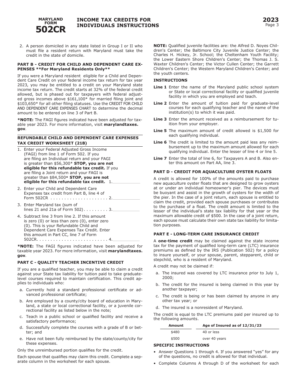 Maryland Form 502CR (COM / RAD-012) Income Tax Credits for Individuals - Maryland, Page 7