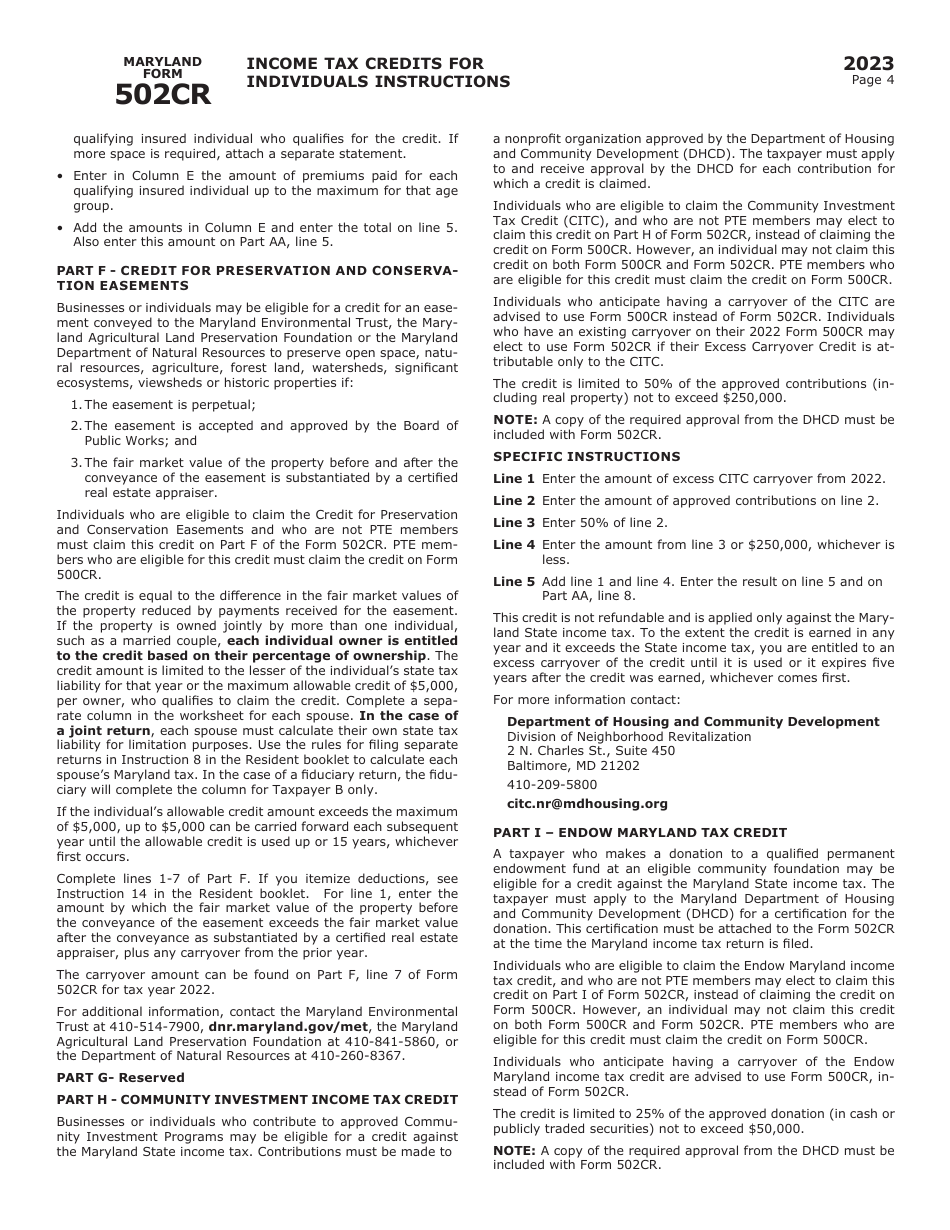 Maryland Form 502CR (COM / RAD-012) Income Tax Credits for Individuals - Maryland, Page 8