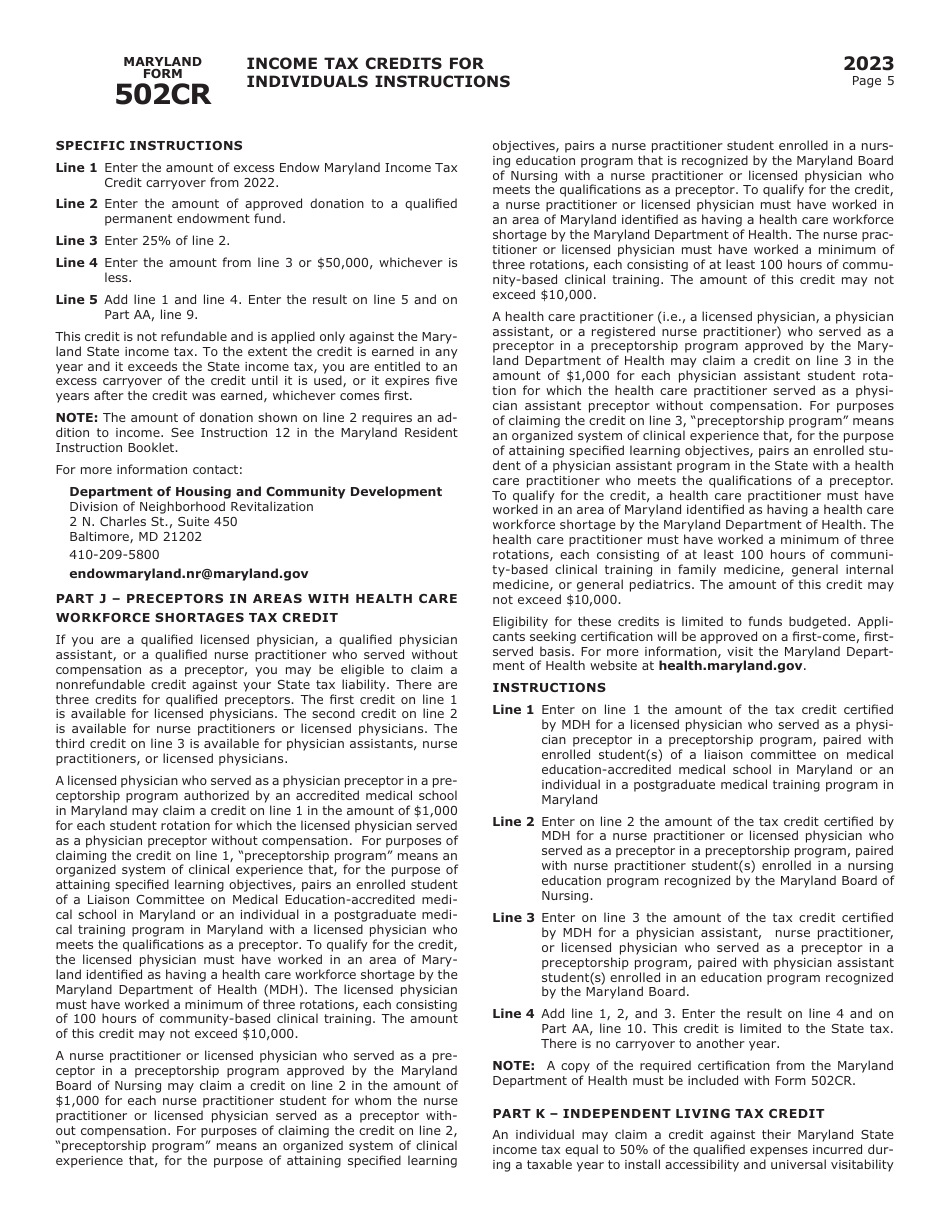 Maryland Form 502CR (COM / RAD-012) Income Tax Credits for Individuals - Maryland, Page 9