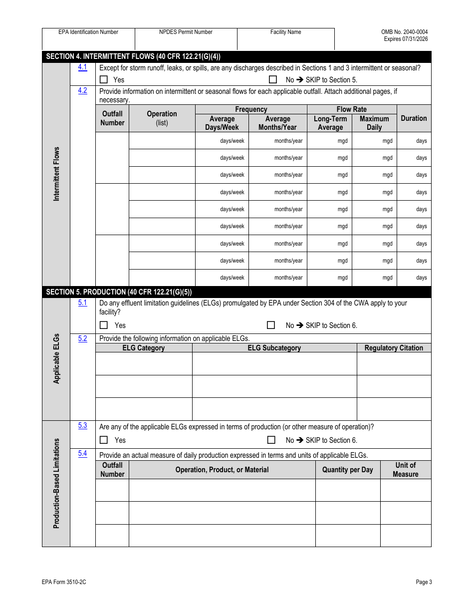 NPDES Form 2C (EPA Form 3510-2C) Application for Npdes Permit to Discharge Wastewater - Existing Manufacturing, Commercial, Mining, and Silviculture Operations, Page 18