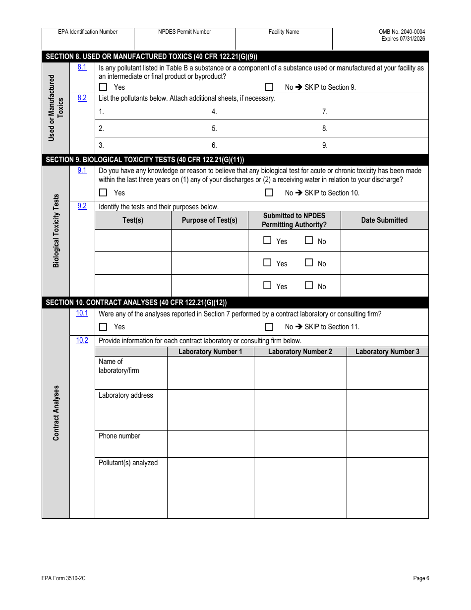NPDES Form 2C (EPA Form 3510-2C) Application for Npdes Permit to Discharge Wastewater - Existing Manufacturing, Commercial, Mining, and Silviculture Operations, Page 21