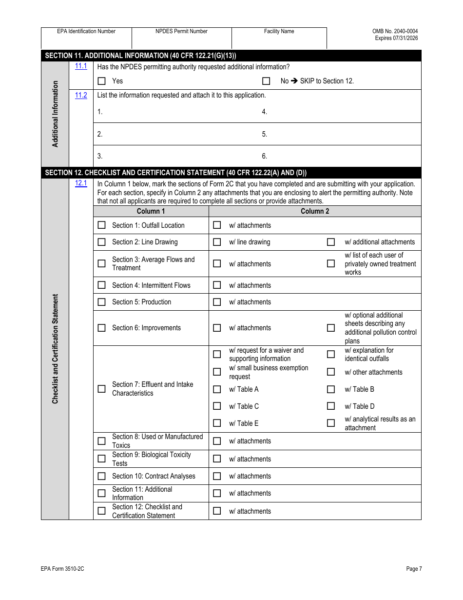 NPDES Form 2C (EPA Form 3510-2C) Application for Npdes Permit to Discharge Wastewater - Existing Manufacturing, Commercial, Mining, and Silviculture Operations, Page 22