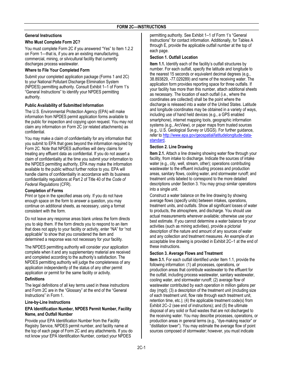 NPDES Form 2C (EPA Form 3510-2C) Application for Npdes Permit to Discharge Wastewater - Existing Manufacturing, Commercial, Mining, and Silviculture Operations, Page 3