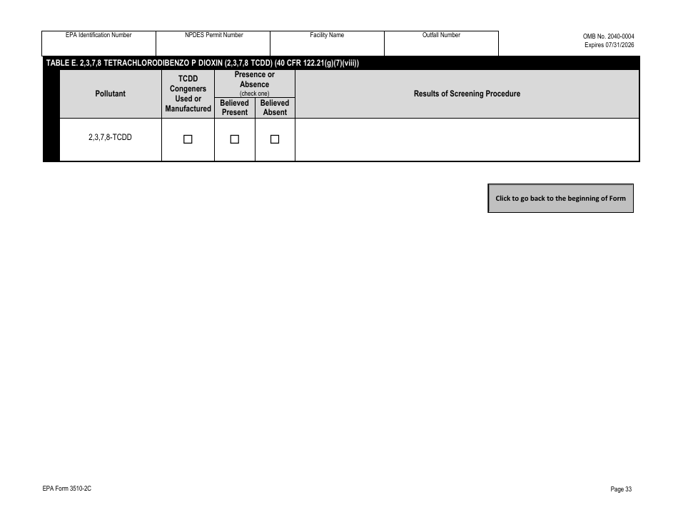 NPDES Form 2C (EPA Form 3510-2C) Application for Npdes Permit to Discharge Wastewater - Existing Manufacturing, Commercial, Mining, and Silviculture Operations, Page 48