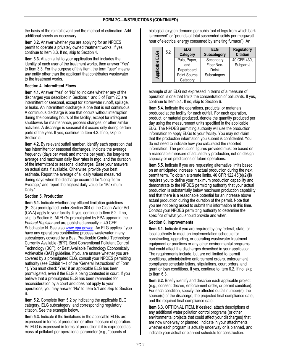 NPDES Form 2C (EPA Form 3510-2C) Application for Npdes Permit to Discharge Wastewater - Existing Manufacturing, Commercial, Mining, and Silviculture Operations, Page 4