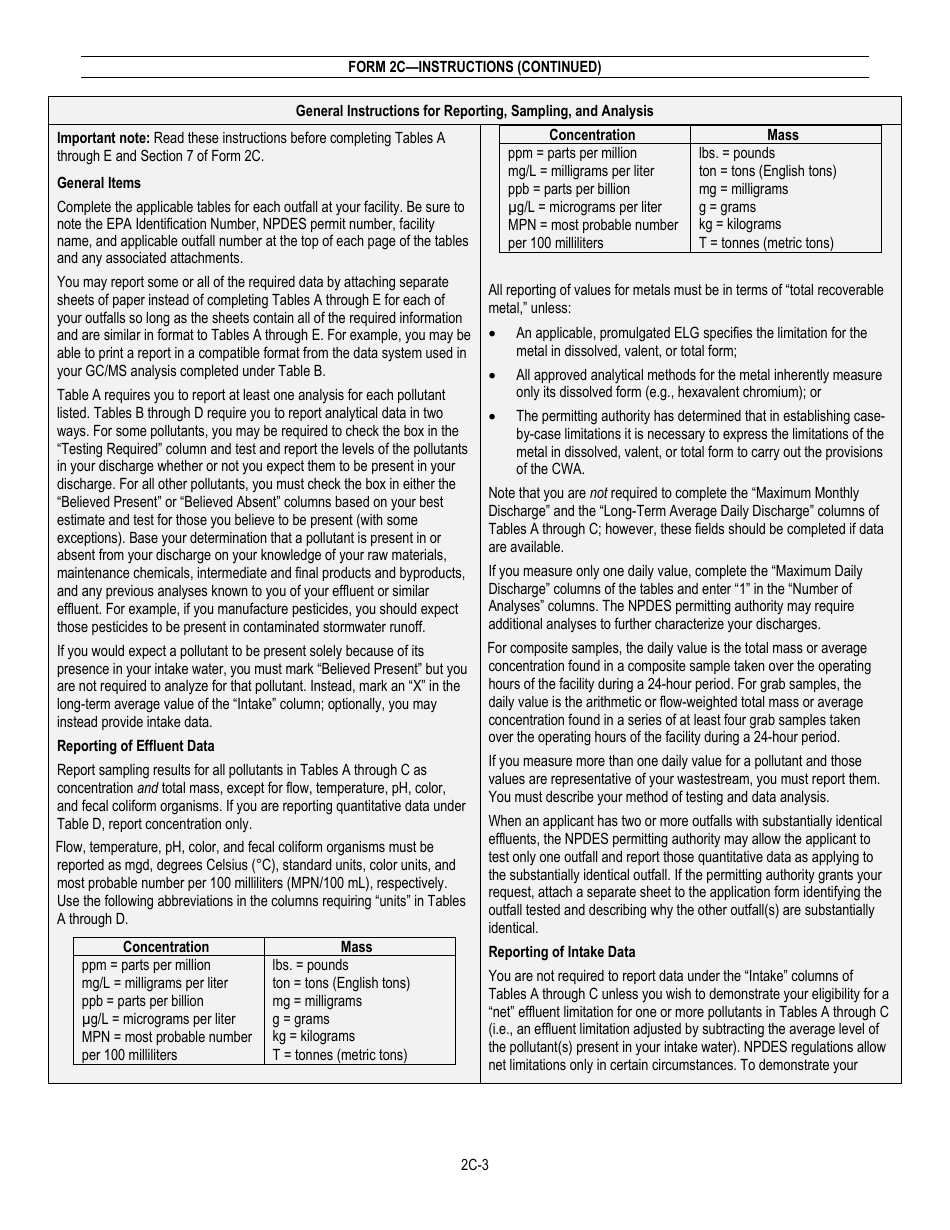 NPDES Form 2C (EPA Form 3510-2C) Application for Npdes Permit to Discharge Wastewater - Existing Manufacturing, Commercial, Mining, and Silviculture Operations, Page 5