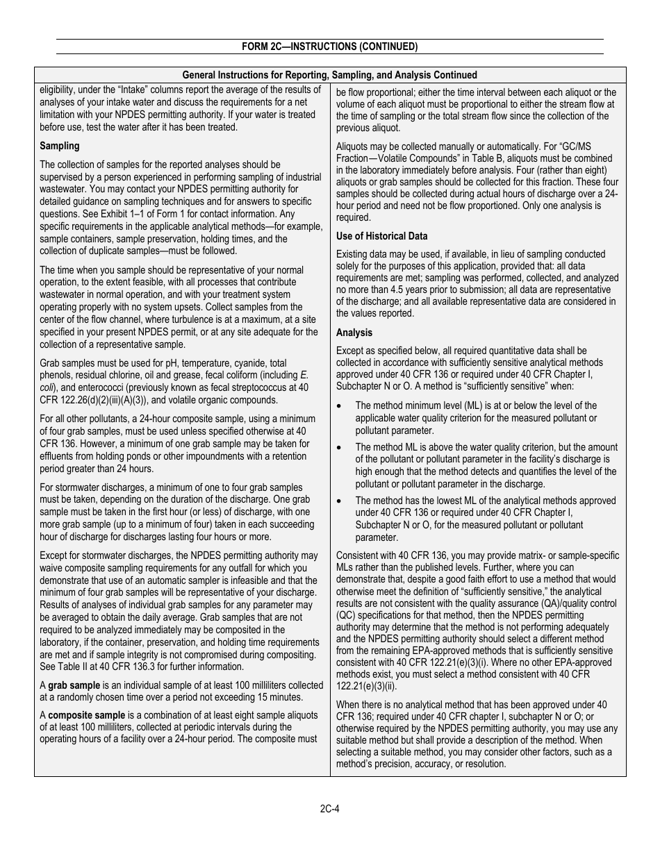 NPDES Form 2C (EPA Form 3510-2C) Application for Npdes Permit to Discharge Wastewater - Existing Manufacturing, Commercial, Mining, and Silviculture Operations, Page 6