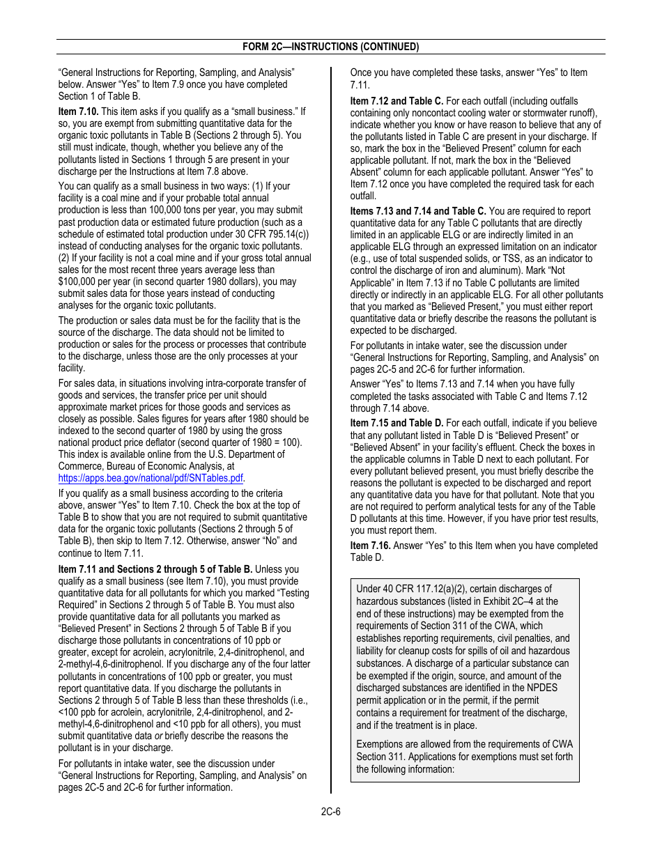 NPDES Form 2C (EPA Form 3510-2C) Application for Npdes Permit to Discharge Wastewater - Existing Manufacturing, Commercial, Mining, and Silviculture Operations, Page 8