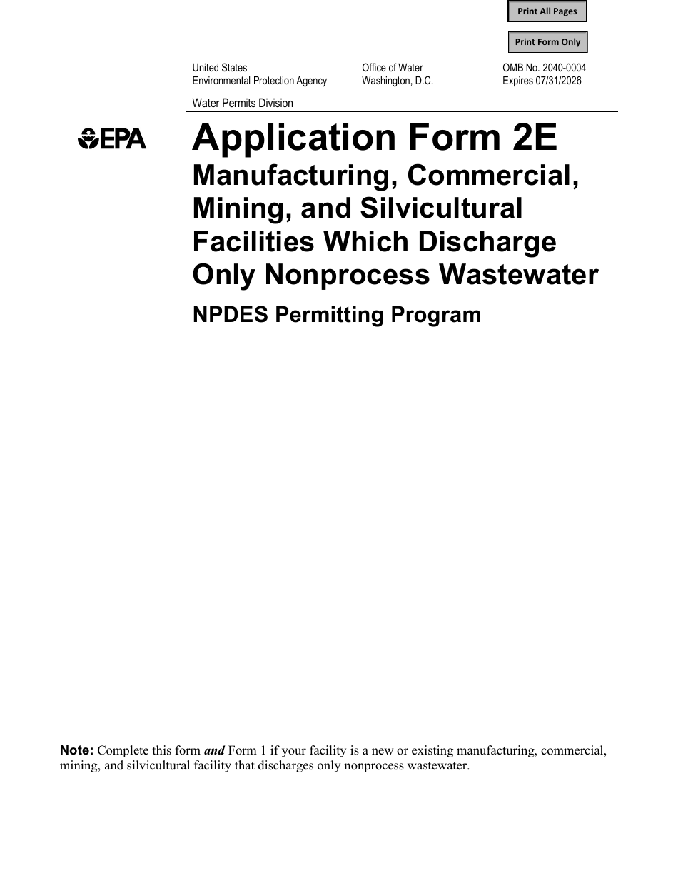 NPDES Form 2E (EPA Form 3510-2E) Download Fillable PDF or Fill Online ...