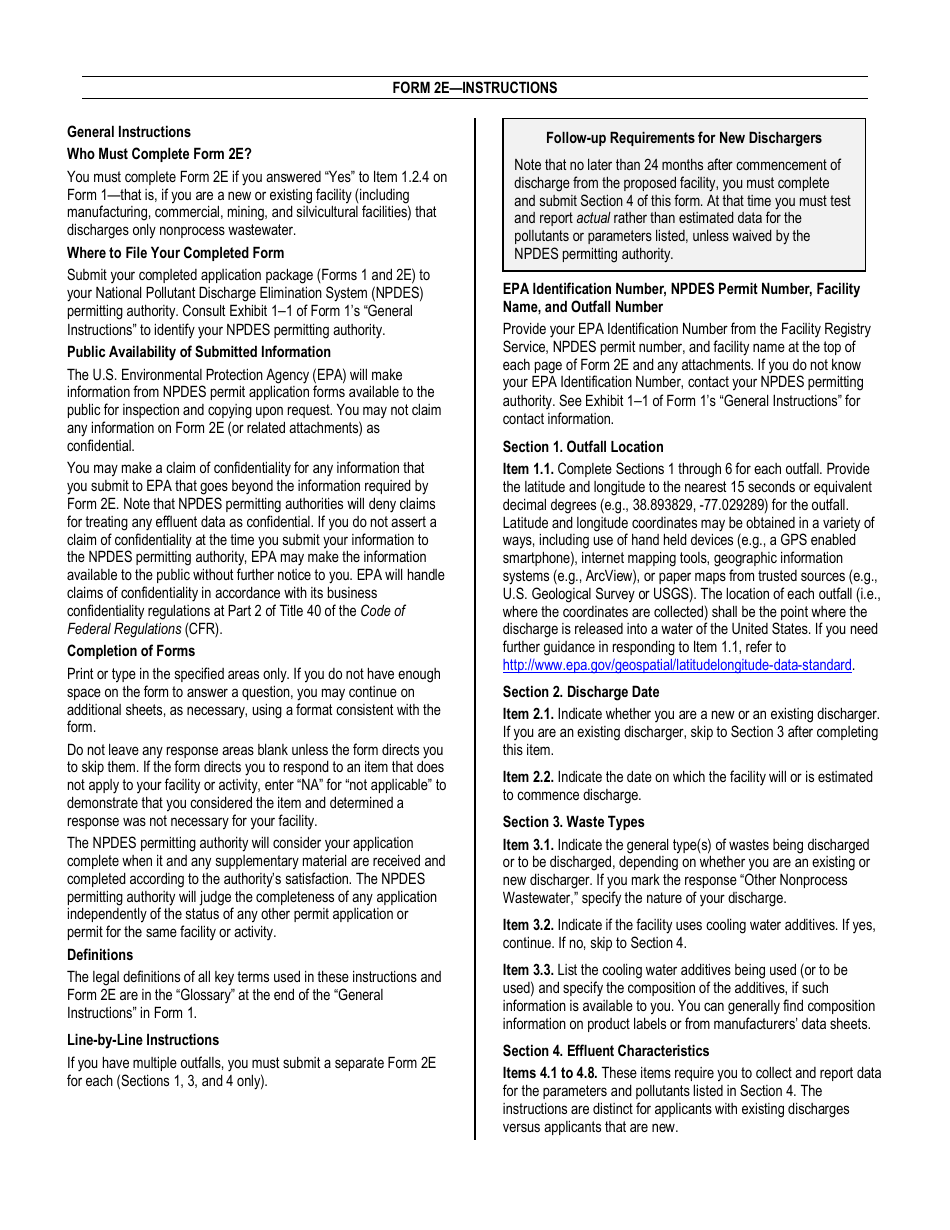 NPDES Form 2E (EPA Form 3510-2E) Application for Npdes Permit to Discharge Wastewater - Manufacturing, Commercial, Mining, and Silvicultural Facilities Which Discharge Only Nonprocess Wastewater, Page 3