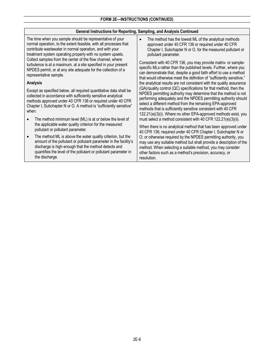 NPDES Form 2E (EPA Form 3510-2E) Application for Npdes Permit to Discharge Wastewater - Manufacturing, Commercial, Mining, and Silvicultural Facilities Which Discharge Only Nonprocess Wastewater, Page 6
