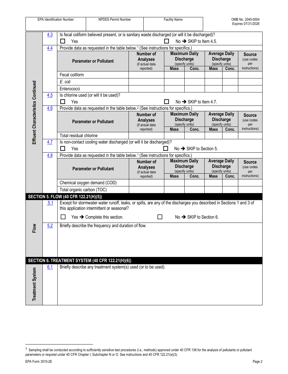 NPDES Form 2E (EPA Form 3510-2E) Application for Npdes Permit to Discharge Wastewater - Manufacturing, Commercial, Mining, and Silvicultural Facilities Which Discharge Only Nonprocess Wastewater, Page 8