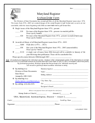 Maryland Archive Order Form - Maryland Register Download Fillable PDF ...