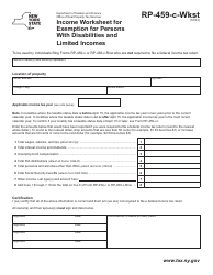 Document preview: Form RP-459-C-WKST Income Worksheet for Exemption for Persons With Disabilities and Limited Incomes - New York