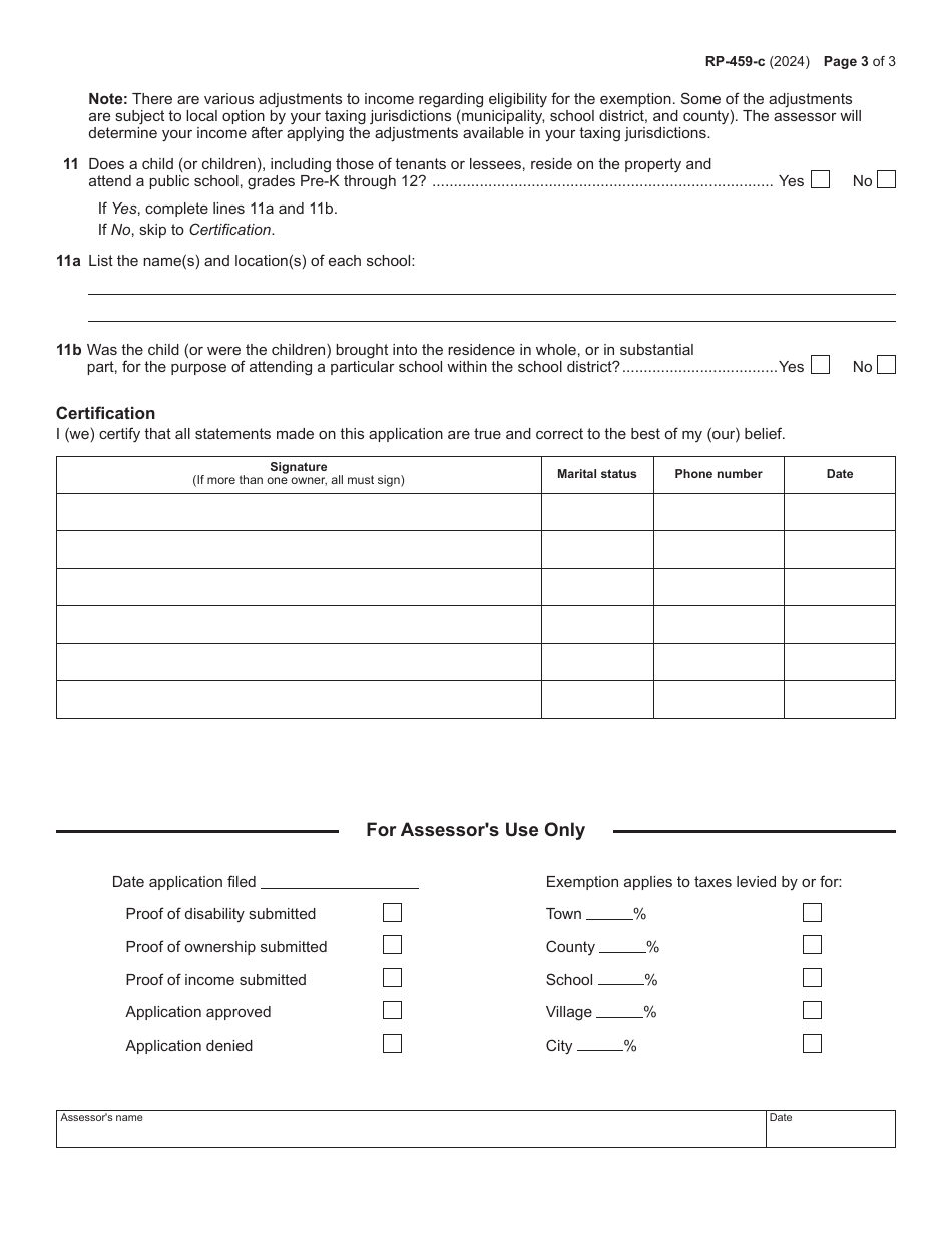 Form RP-459-C Application for Exemption for Persons With Disabilities and Limited Incomes - New York, Page 3