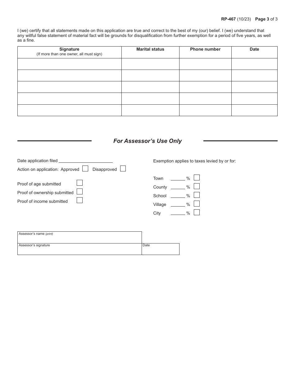 Form RP-467 Application for Senior Citizens Exemption - New York, Page 3