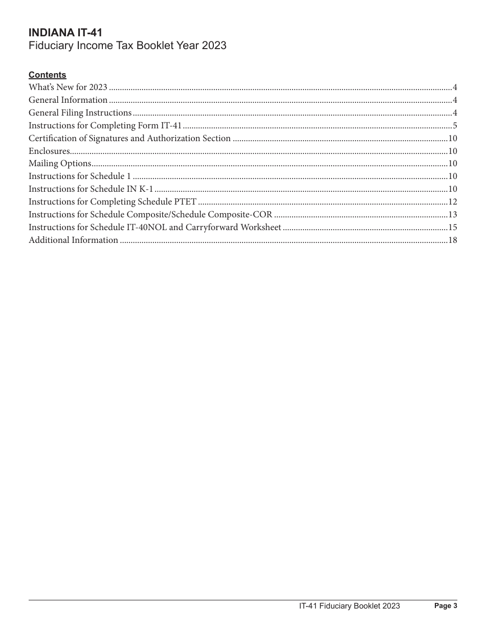 Instructions for Form IT-41, State Form 11458 Fiduciary Income Tax Return - Indiana, Page 3