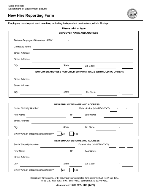 New Hire Reporting Form - Illinois Download Pdf