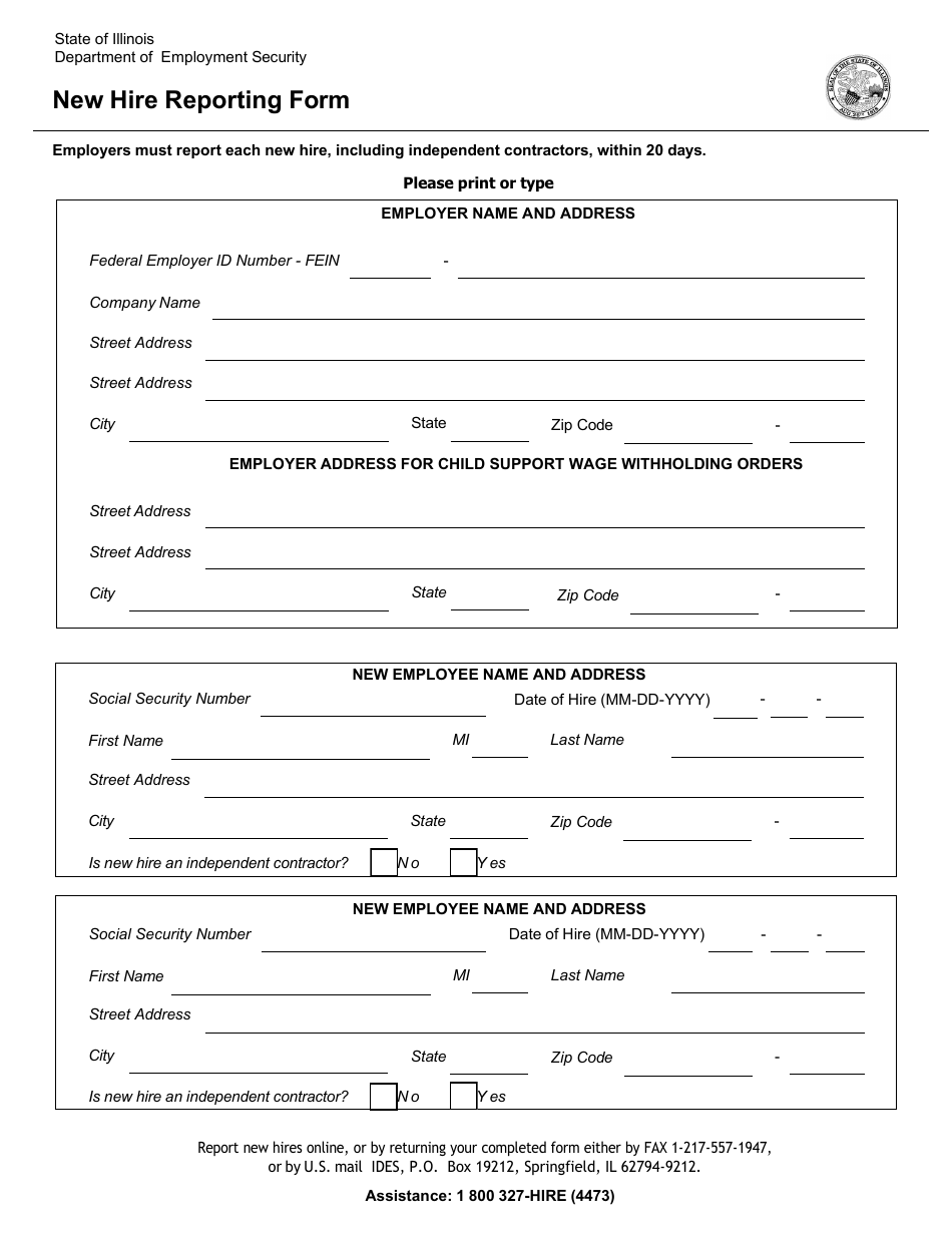 New Hire Reporting Form - Illinois, Page 1