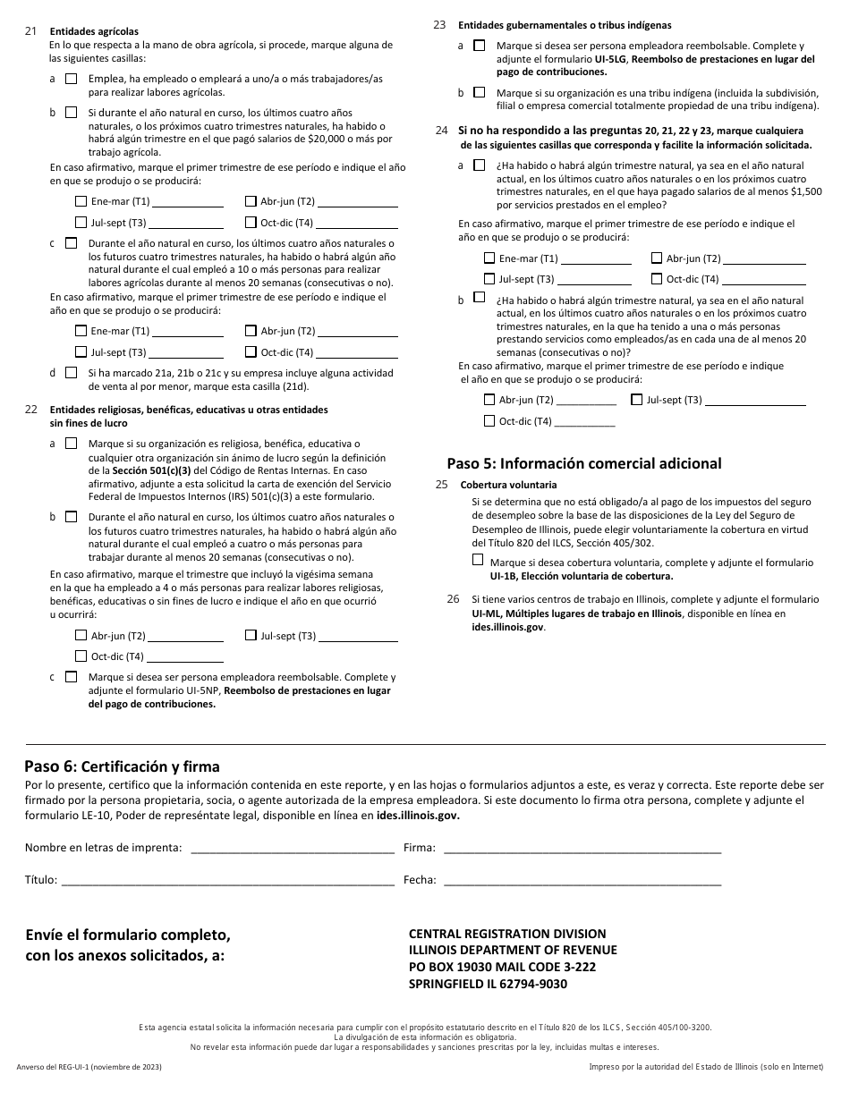 Formulario REG-UI-1 Reporte Para Determinar Responsabilidad Debajo Del Acto De Seguro De Desempleo - Illinois (Spanish), Page 3