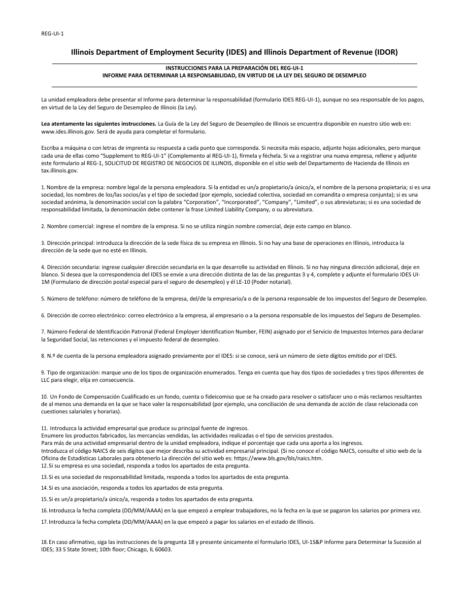 Formulario REG-UI-1 Reporte Para Determinar Responsabilidad Debajo Del Acto De Seguro De Desempleo - Illinois (Spanish), Page 4